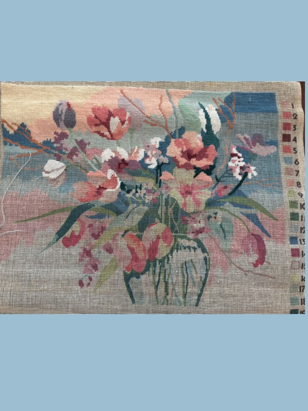 Vintage needlepoint canvas flowers floral vase